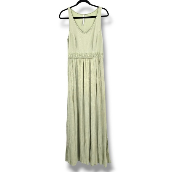 LC Lauren Conrad Maxi Dress Crochet Waist Boho Sleeveless Casual Green L‎ - Picture 1 of 9